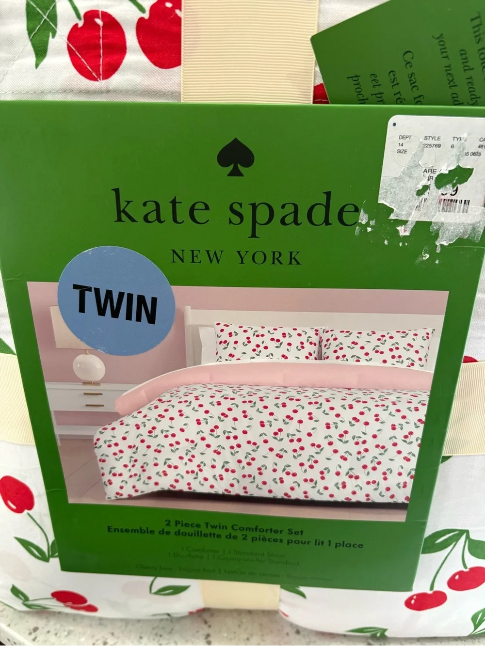 NEW kate spade Twin Cherry Print Comforter Set - White & Red